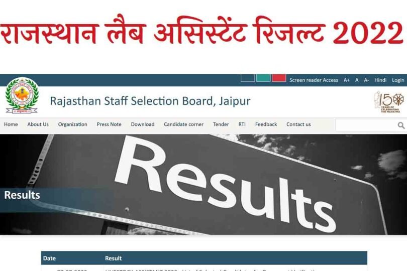 Rajasthan Lab Assistant Result 2022